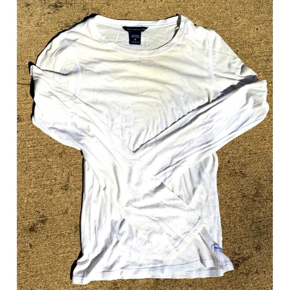 Abercrombie & Fitch Women’s M White Logo Crew Neck Long Sleeve Jersey T-Shirt